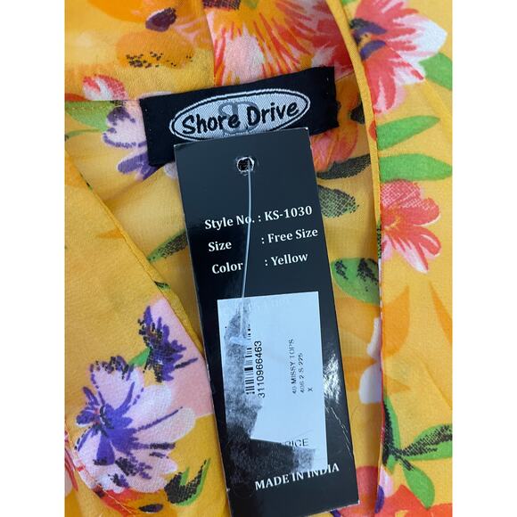 NWT Shore Drive Yellow Floral Boho Kimono Swim Beach Pool Cover Up Robe OSFM - Picture 3 of 7